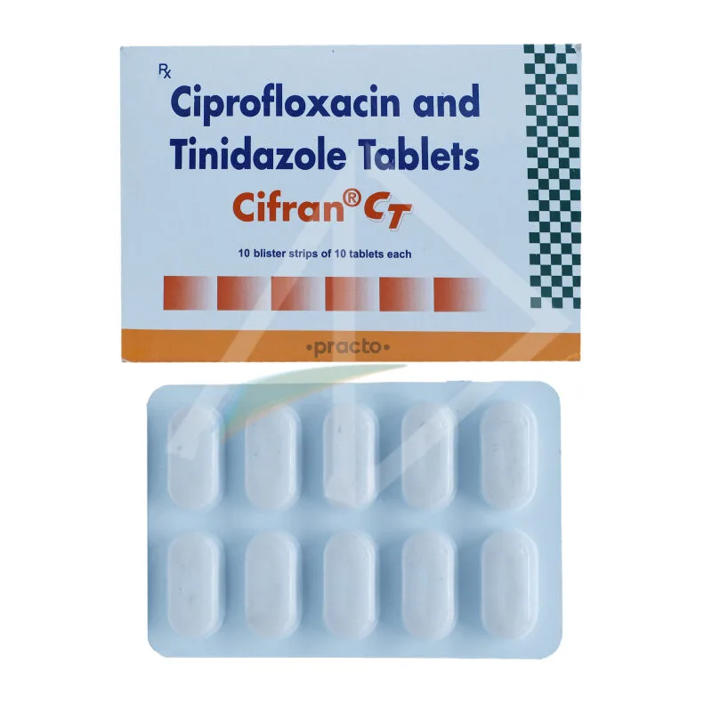 Cipro CT 500mg/600mg Ciprofloxacin & Tinidazole Tablets - 1 Strip of 10 Tablets