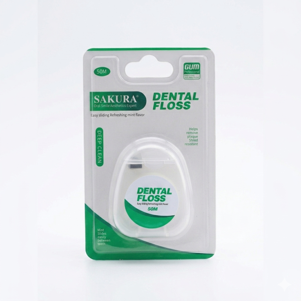 Sakura Mint Flavored Dental Floss - 1 Dispenser (50m)