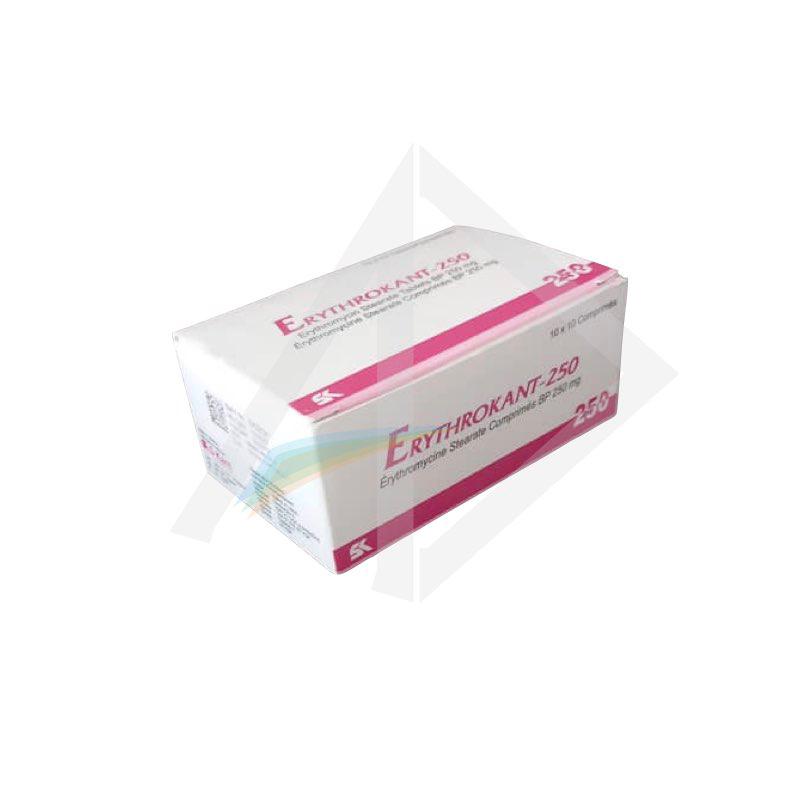 Erythrokant 250mg Erythromycin Antibiotic Tablets - 1 Strip of 10 Tablets