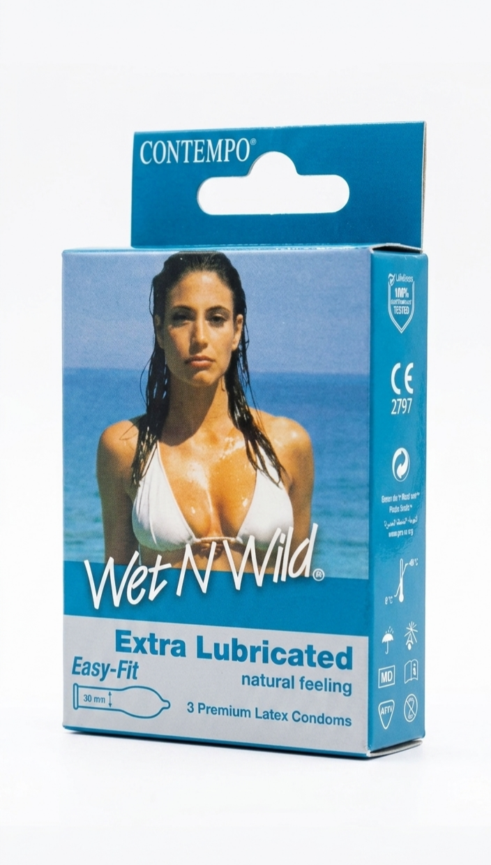 Wet N Wild Extra Lubricated Latex Condoms - 1 Pack of 3 Condoms