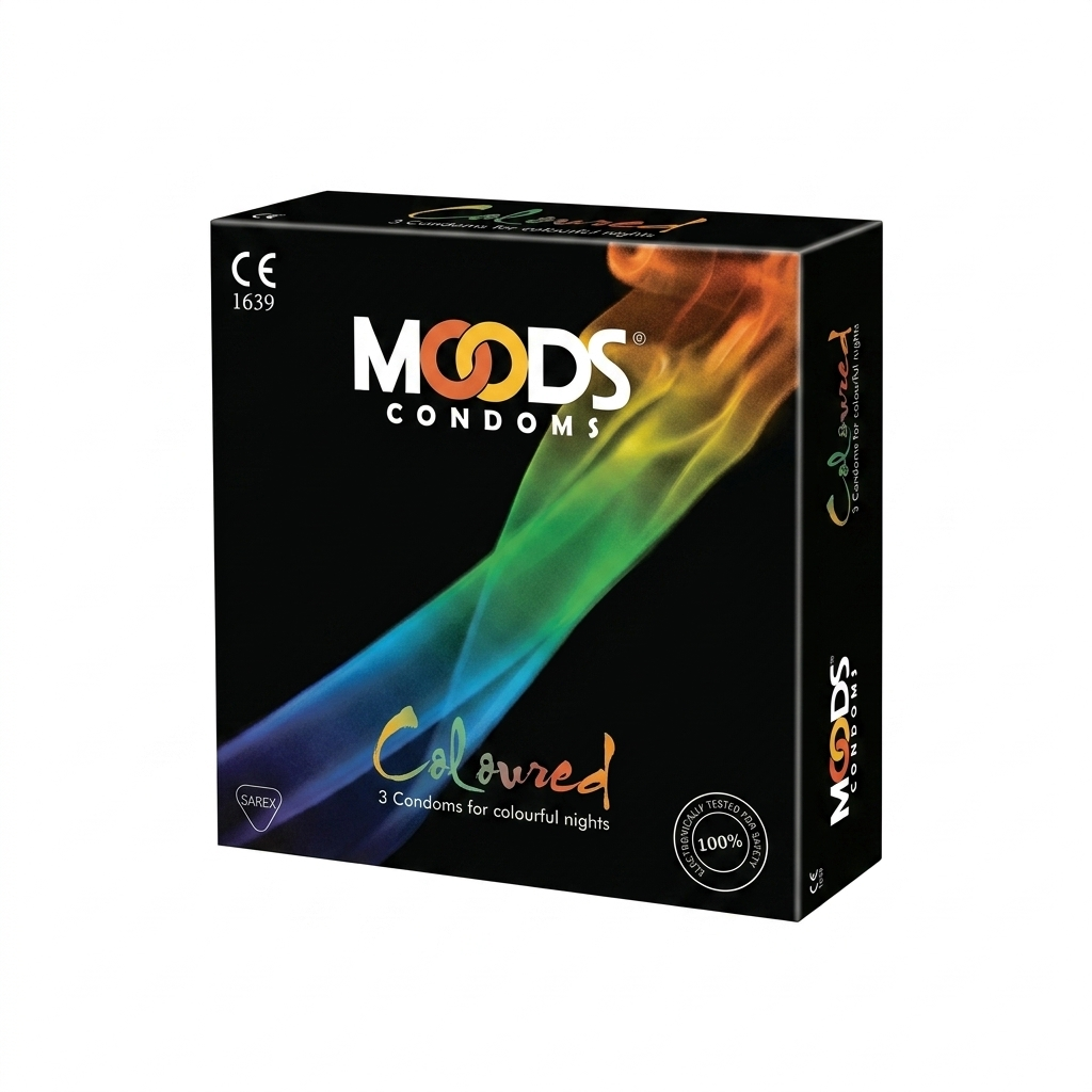 Moods Coloured Natural Latex Condoms - 1 Pack of 3 Condoms