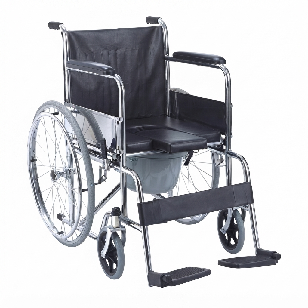 Mobility Commode Wheelchair with Straps - 1 Unit
