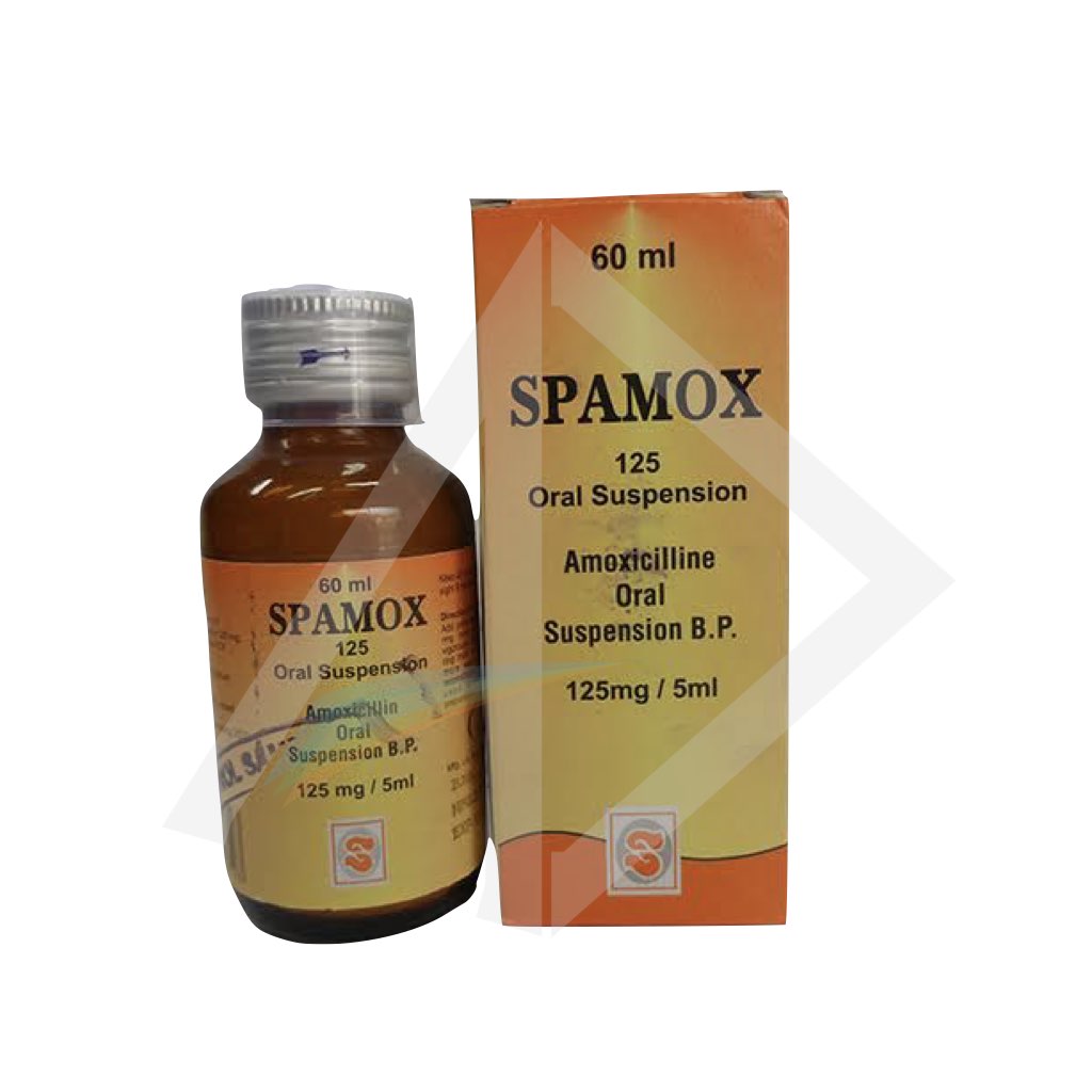 Spamox 125mg/5ml Amoxicillin Pediatric Dry Powder Suspension - 100ml Bottle