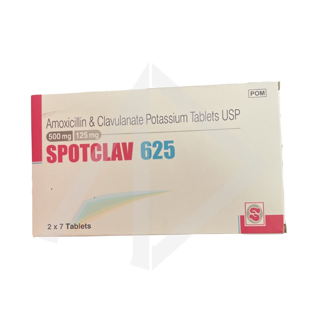 Spotclav 625mg Co-Amoxiclav Antibiotic Tablets - 1 Strip of 14 Tablets