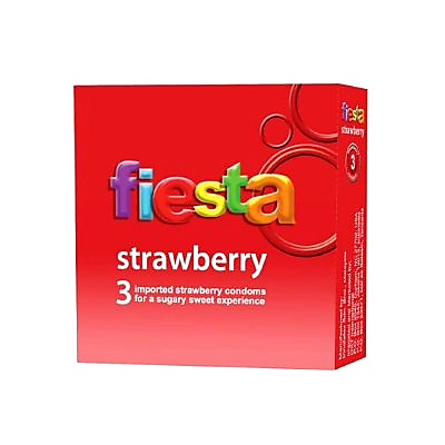 Fiesta Strawberry Flavored Latex Condoms - 1 Pack of 3 Condoms