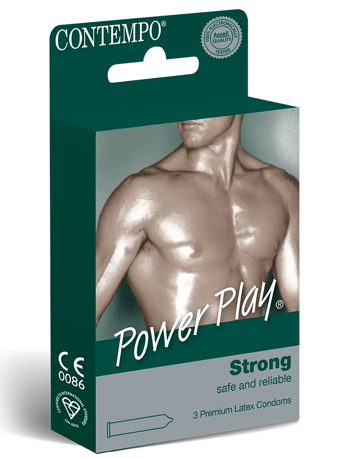 Power Play Strong Thick Latex Condoms - 1 Pack of 3 Condoms